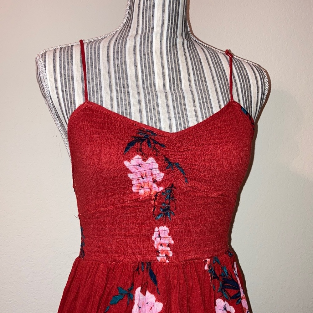 {free people} Red Floral Spaghetti Strap Dress